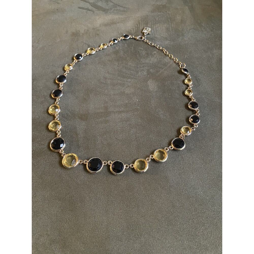ANNE KLEIN Vintage Yellow & Black Bezel Set Gold Tone 18 Inch Necklace